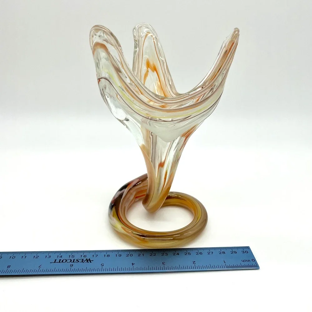 Art Glass Vase Swirl Design Amber Brown Clear Decor Bud‎ Vase